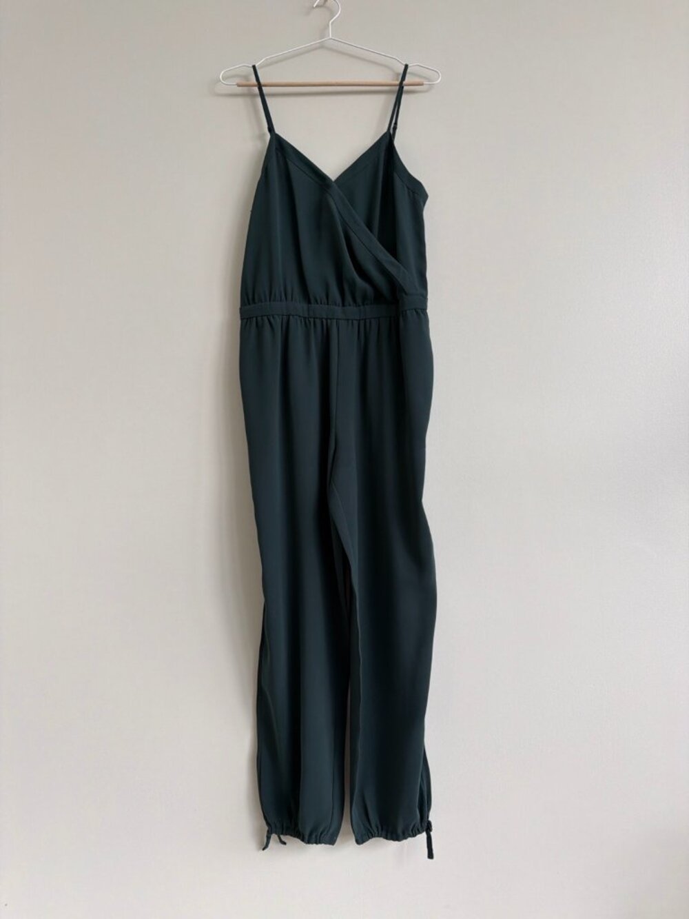 Madewell Forest Green Wrap Jumpsuit Medium Adjustable Straps Tie Ankle